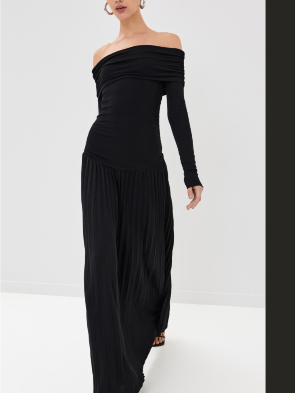 Lioness Black Off-Shoulder Maxi Dress with Long Sleeves